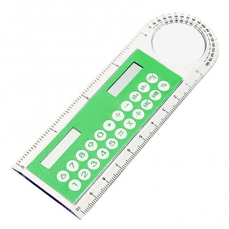 Mini Calculadora de regla transparente Solar de oficina con lupa, suministros escolares para estudiantes