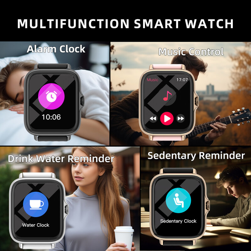 Reloj inteligente resistente al agua, dispositivo con respuesta de mensajes, llamadas, monitoreo del sueño, podómetro deportivo, alertas de información para iPhone y Android, 1,83 pulgadas