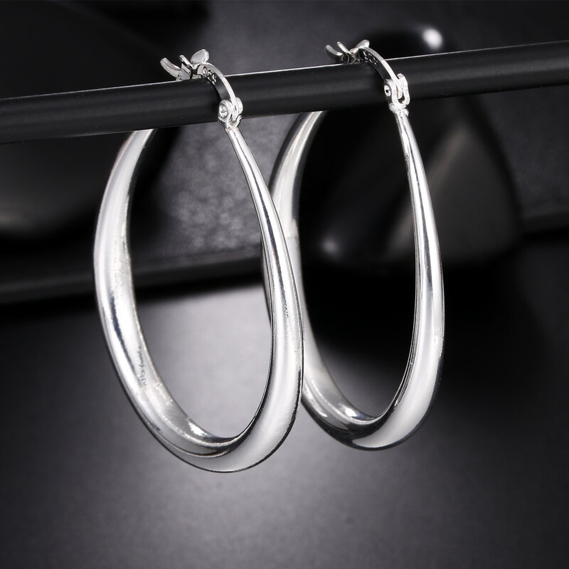925 Sterling Silver 41MM Smooth Circle Big Hoop Earrings For Women Fashion Party Wedding Accessories Jewelry Christmas Gifts