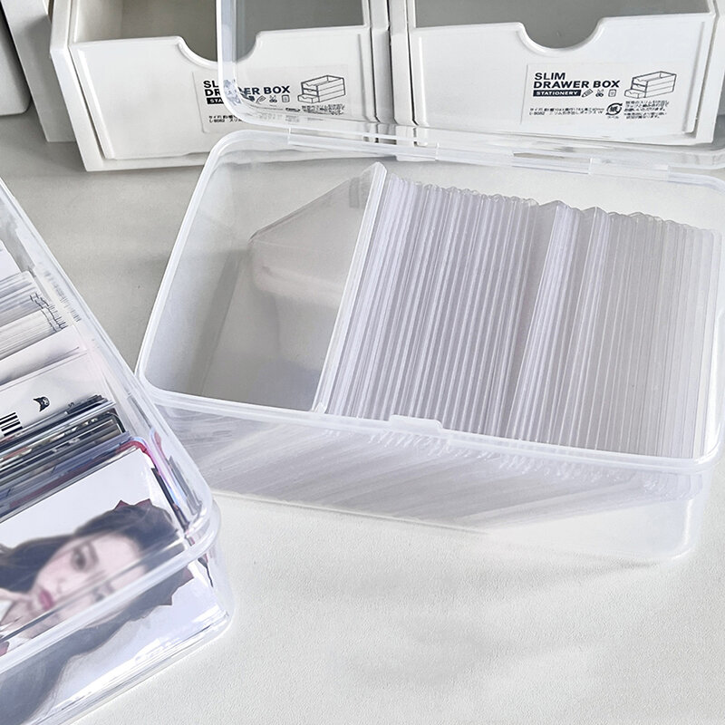 투명 스티커 포토 카드 보관함, 한국 아이돌 카드홀더 책상 보관함, 정리함 분류 상자, 문구, 3 인치