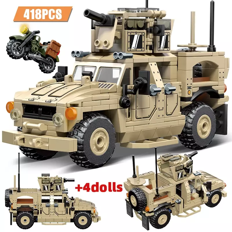 군사 전투 차량 WW2 모델 빌딩 블록, 육군 군사 무기 차량 피규어 브릭 장난감, 어린이 선물, 418 개