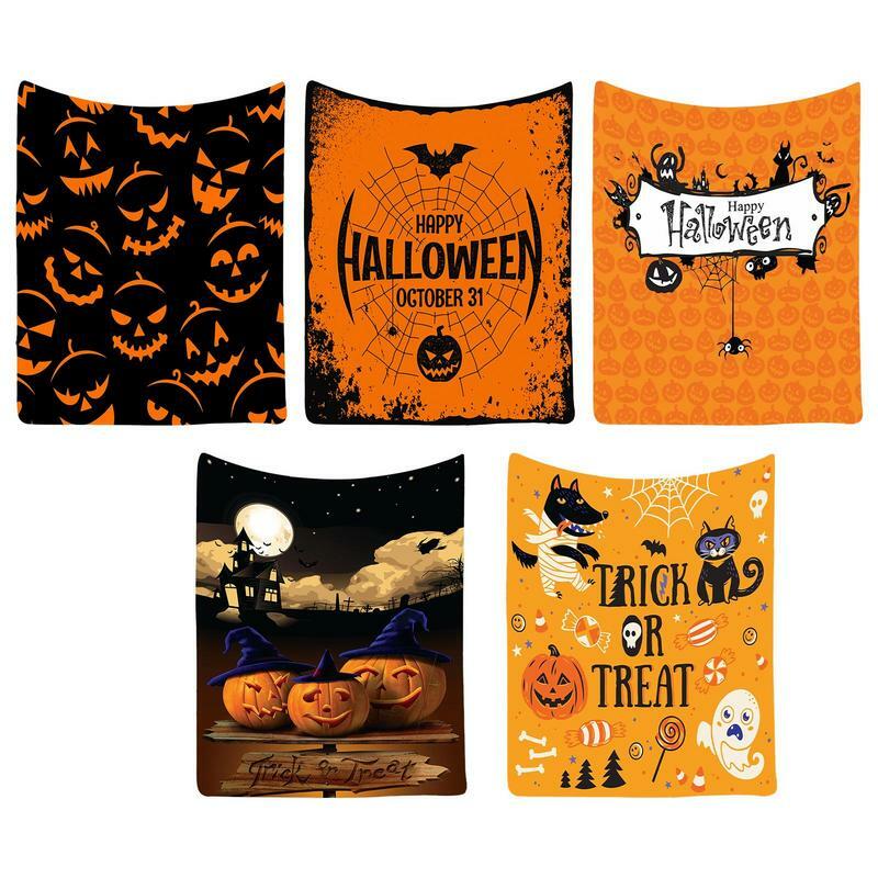 Hallowen Throw Blanket Couch Bed Fall Thanksgiving Gift Blankets Lightweight Cartoon Flannel Blanket Home Decoration Accessories