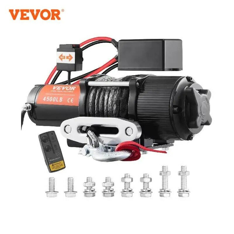 VEVOR 2000-4500lbs Electric Winch Nylon or Steel Rope W/Wireless or Wired Remote & 4-Way Fairlead for Towing Jeep Off-Road SUV