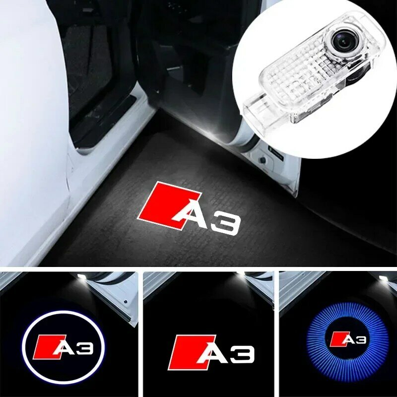 2 sztuki LED do drzwi samochodu powitalne dzięki uprzejmości projektora światła cień duch do Audi A3 Logo 2012 2013 2014 2017 2018 2019 2020 2021 2022