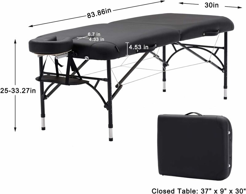 Artechworks-ポータブル軽量マッサージテーブル、幅30インチ、フェイシャルソロンスパ、アルミニウム脚付きタトゥーベッド、厚さ2.56インチのクッション