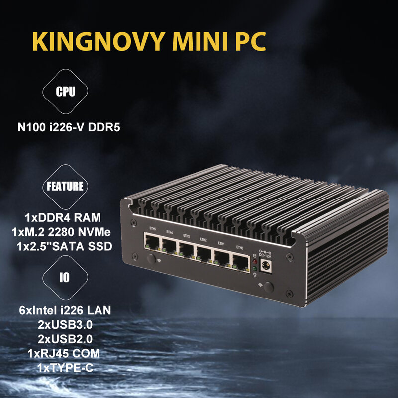 Computador Intel Firewall N100, Mini PC industrial fanless, pfSense, PVE, ESXi, 6x2.5G, i226, LAN, NVMe, 12th Gen, Flash Deal