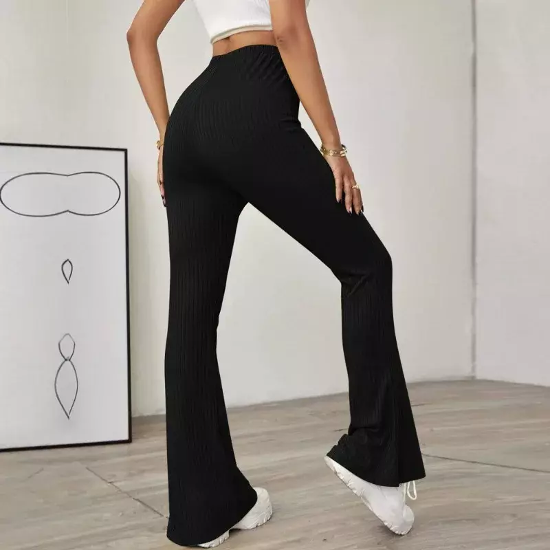 2024 Spring/Summer New Style High Waist Slimming High Waist Knitted Elastic Horn Casual Pants for Women's Leisure Sports YSQ12
