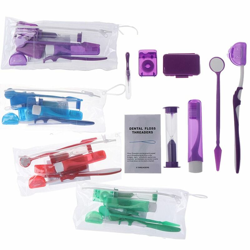 Cuidados de limpeza oral Dentes dentários Kits ortodônticos, Ferramenta de clareamento portátil, terno ao ar livre, escovas interdentais, 8pcs por conjunto