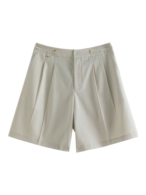 DUSHU-shorts de bermuda casual de perna larga para mulheres, cintura alta, branco, novo, verão, 2023