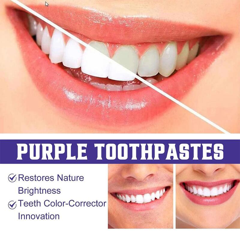 Dentes roxos Whitening Toothpast Mousse, Manchas V34, Dentes orais, Respiração fresca, Remover Higiene, Amarelo, Y5H2