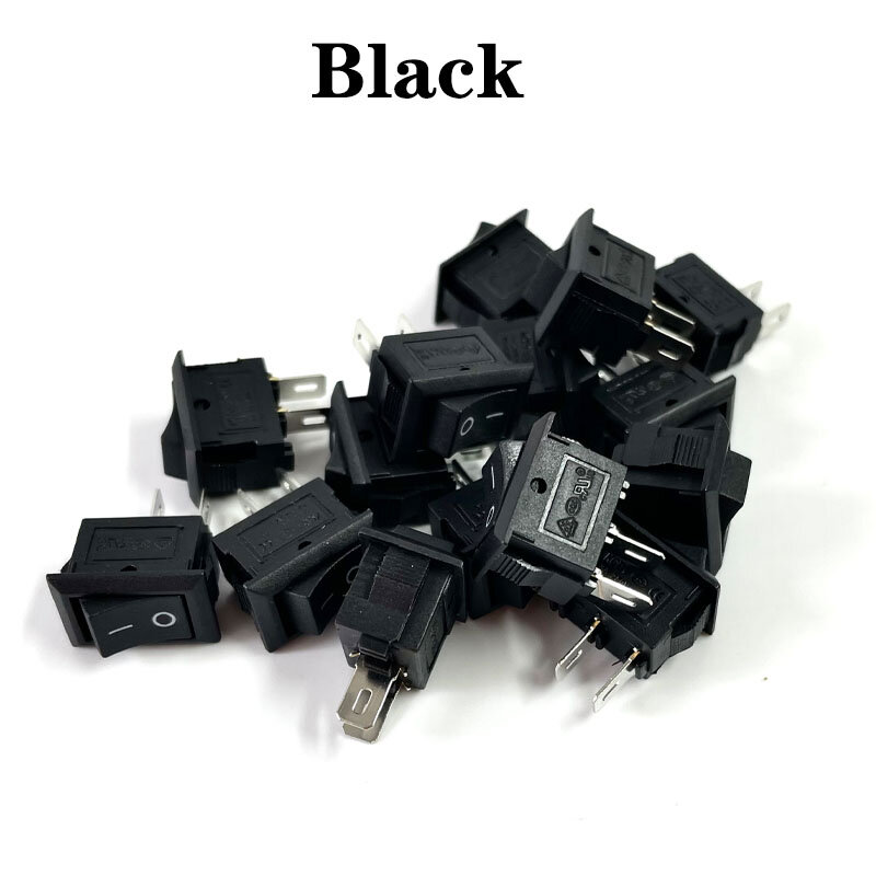 15Pcs Mini Rocker สวิทช์ SPST สีดำและสีแดง Snap Switches ปุ่ม AC 250V 3A / 125V 6A 2ขา I/O 10*15มม.-ปิด Rocker