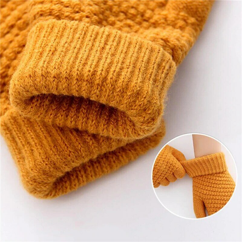 Gants chauds à écran tactile pour femmes et hommes, mitaines en tricot commandées, crochet épais, laine, doigt complet, mode féminine, hiver