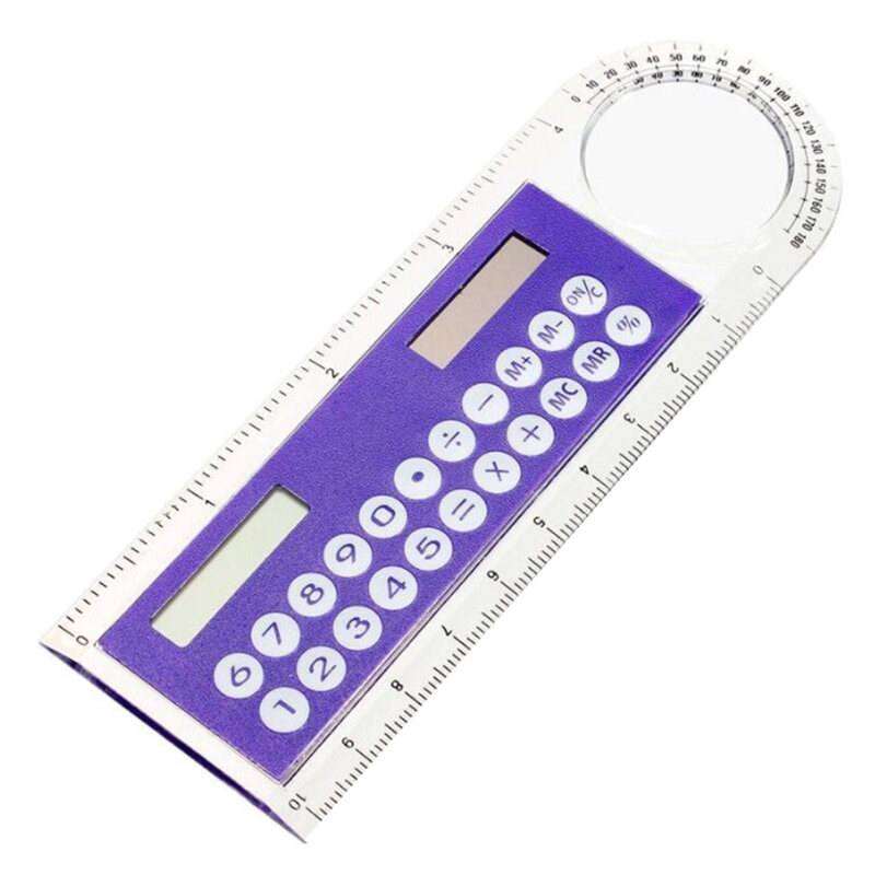 Gorąca wyprzedaż Mini Ultra-cienki linijka prosta z kalkulator na baterię słoneczną powiększającym wielofunkcyjnym kalkulatorem 10cm szkolne artykuły biurowe