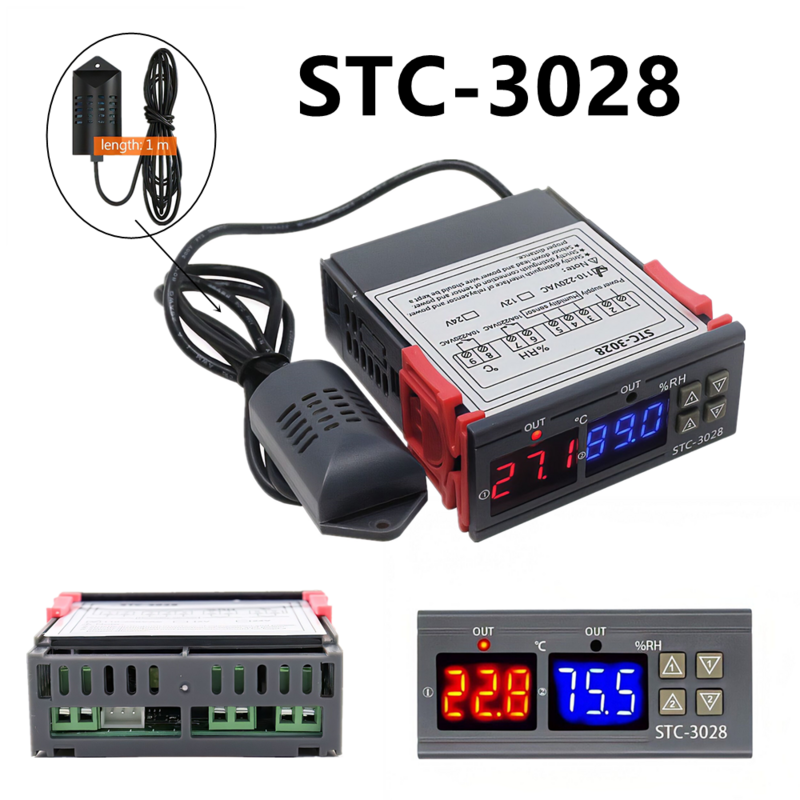 Dual Digital Thermostat อุณหภูมิความชื้น STC-3028เครื่องวัดอุณหภูมิความชื้น Incubator Controller AC 220V DC 12V 24V