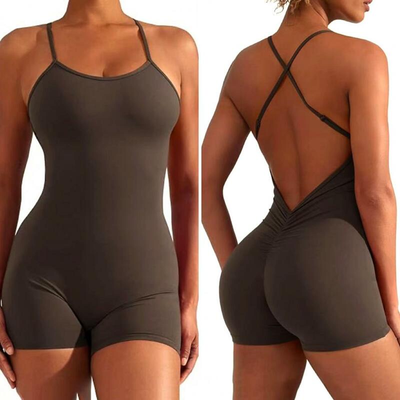 Seamless Romper Women's Summer Yoga Romper Cross Back Sleeveless Activewear with High Elasticity Soft Breathable Fabric Off