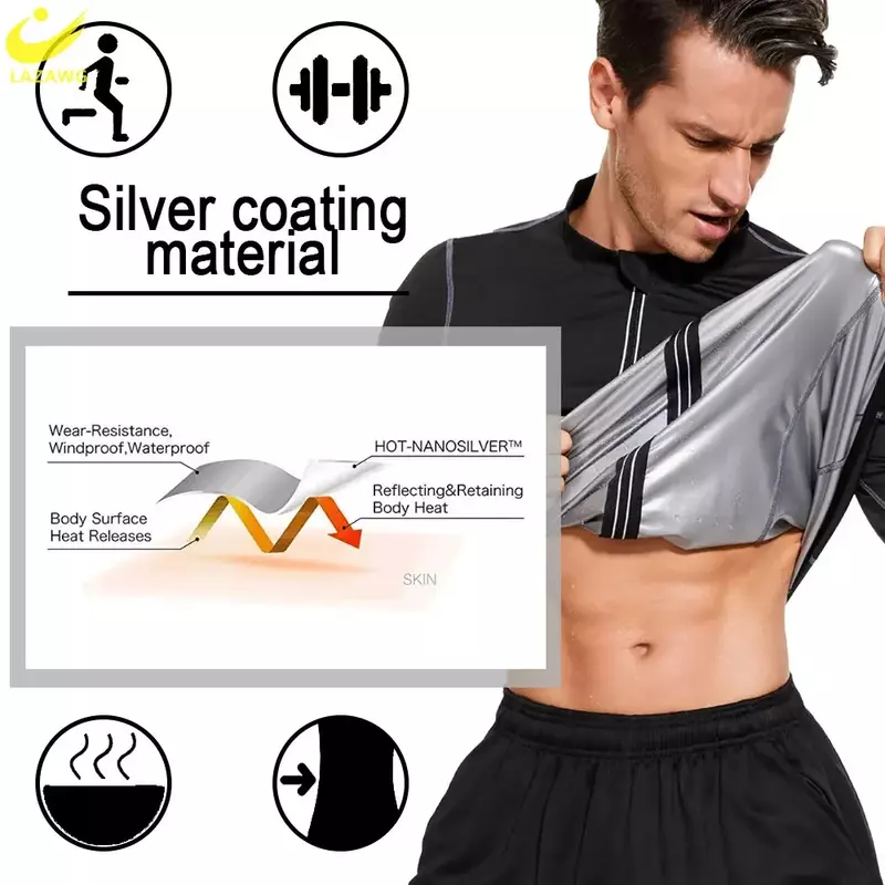 LAZAWG Sauna Jacket for Men Weight Loss Top Sweat Fat Burning Fitness Sportwear Long Sleeves Slimming Thin Gym Body Shaper