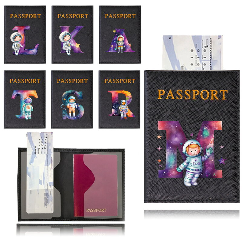 Dompet penyimpan paspor, dompet kulit pelindung paspor, dompet perjalanan, wadah pengatur dokumen, pola nama huruf astronot