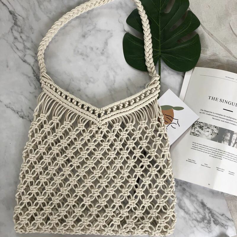 New Fashion Hollow Cotton Women Handbags Summer Straw Beach Bag borsa a tracolla femminile bohémien di alta qualità Designer Shopper Purse