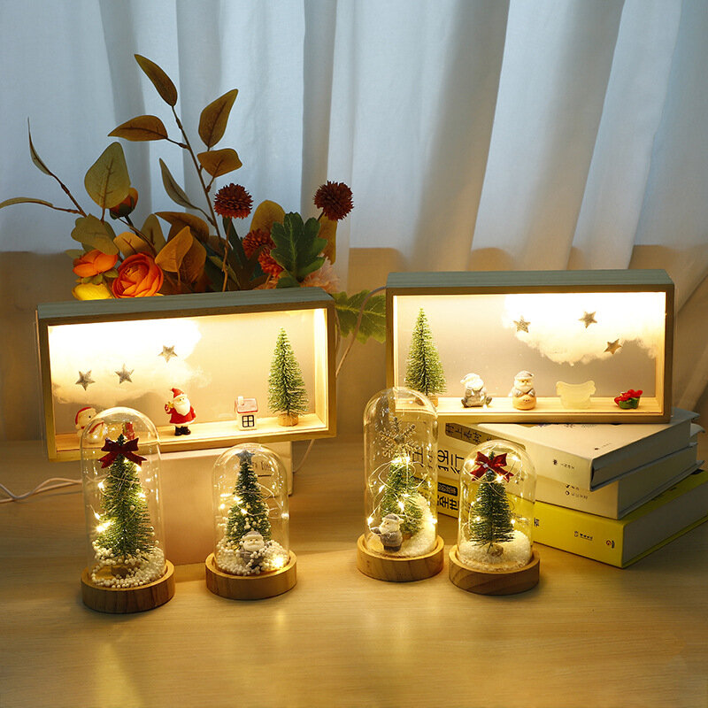 Christmas Tree Nightlight com Tampa De Vidro, Feriado, Presente Romântico, Cabeceira, Decoração De Casa