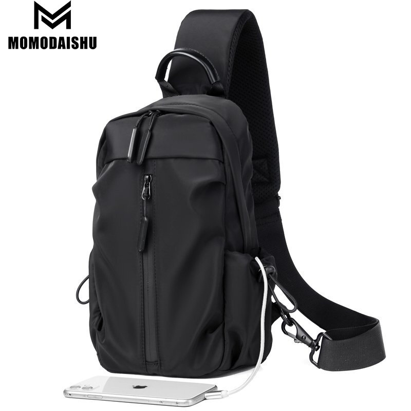 2022 New Fashion Men Chest Bag With USB Waterproof Man Cross Body Sling Bags Short Travel Messenger Chest Pack Fashion Shoulder