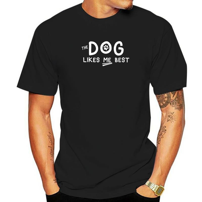 Футболка мужская с коротким рукавом, забавная хлопковая приталенная рубашка с надписью «The Dog Like Me Best»