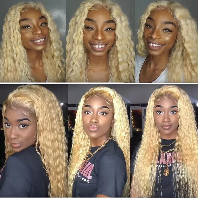 13*6 T Part Lace Wig Women's Front Lace Long Curly Light Blonde Hair African Small Curly Wig Set with Lace Headpiece Human Hair
