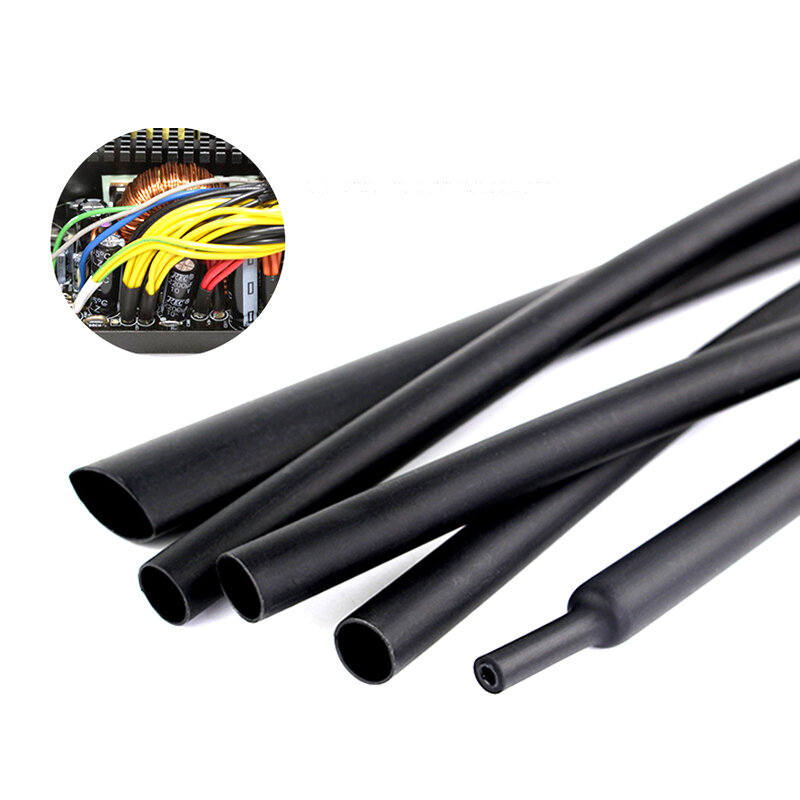 1M Dia 1-25mm Ultra thin Bright Black Heat Shrink Tube 2:1 Polyolefin Thermal Cable Sleeve Insulated Cable Wire Heatshrink Tube