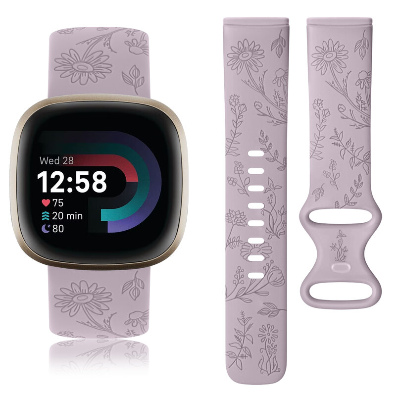 Fitbit Versa 3/Versa 4 용 꽃 각인 밴드, Fitbit Sense/Sense 2 용 소프트 실리콘 시계 밴드 액세서리