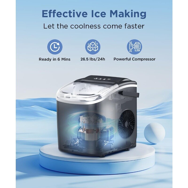 COWSAR Ice Maker Countertop, Portable Ice Machine with Self-Cleaning, 26.5lbs/24Hrs, 9 Bullet Cubes in 6 Mins