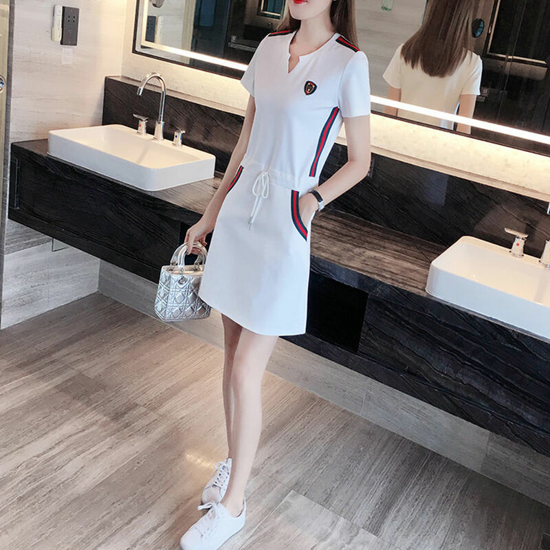 Vestido blanco de manga corta con cuello en V para mujer, ropa elegante, informal, Color sólido, cómoda, recta, holgada, 2022