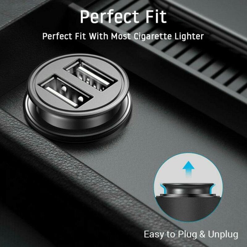 Cargador USB Dual para coche, adaptador de corriente de 2 puertos, 2,4 A, 5V, encendedor de cigarrillos, carga rápida, cargador de teléfono para coche para todos los teléfonos inteligentes