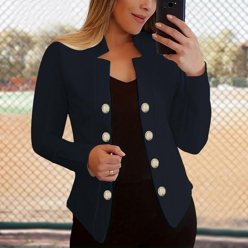 Frauen einfarbige Jacke dicke warme Kerbe Kragen Frauen Büro Mantel mit Knopf Dekor Langarm einfarbig für formelle
