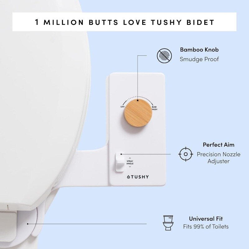 TUSHY Classic 3.0 Bidet Toilet Seat Attachment, A Non-Electric Self Cleaning Water Sprayer with Adjustable Water Pressure Nozzle