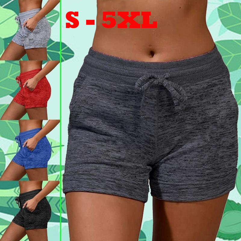 S-5XL ukuran Plus Hot wanita, celana pendek Slim Fit kasual warna polos elastis untuk olahraga Fitness musim panas