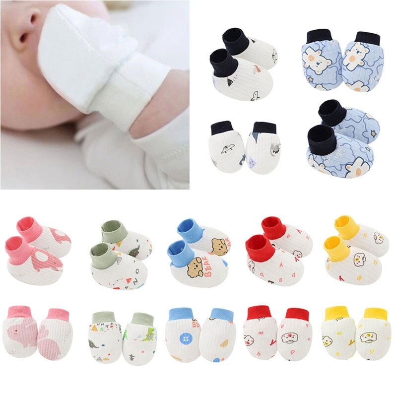 2 Pair Baby Newborn Soft Cotton Face for Protection Gloves Foot Cover Anti Scrat