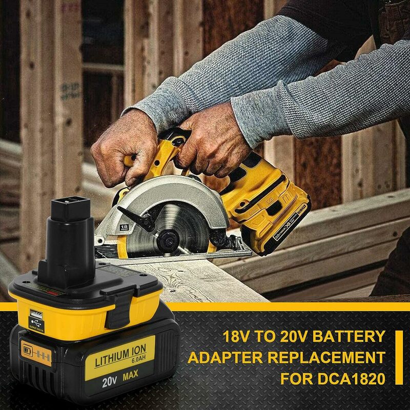 Adaptador de bateria com USB, 20V, DCA1820 para Dewalt 18V, Lithium Battery Convert Tools, DC9096, DE9098, DE9096