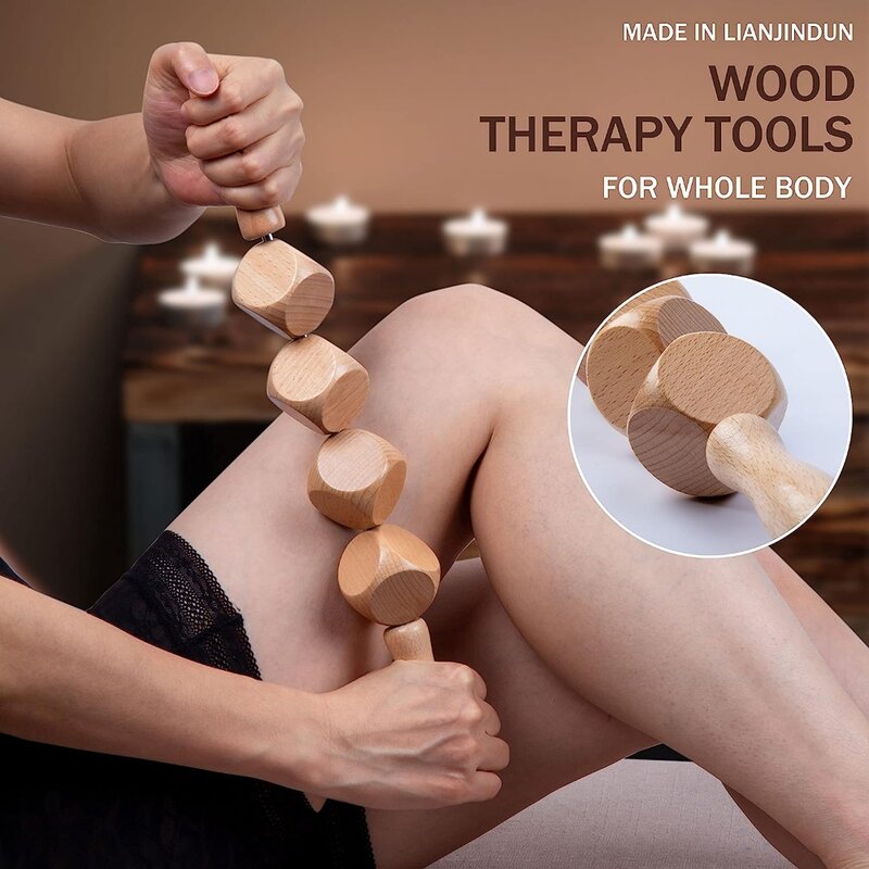 Wooden Therapy Massager Lymphatic Drainage Anti Cellulite Maderoterapia Kit - Body Contouring, Belly Waist Muscle Massage Relax
