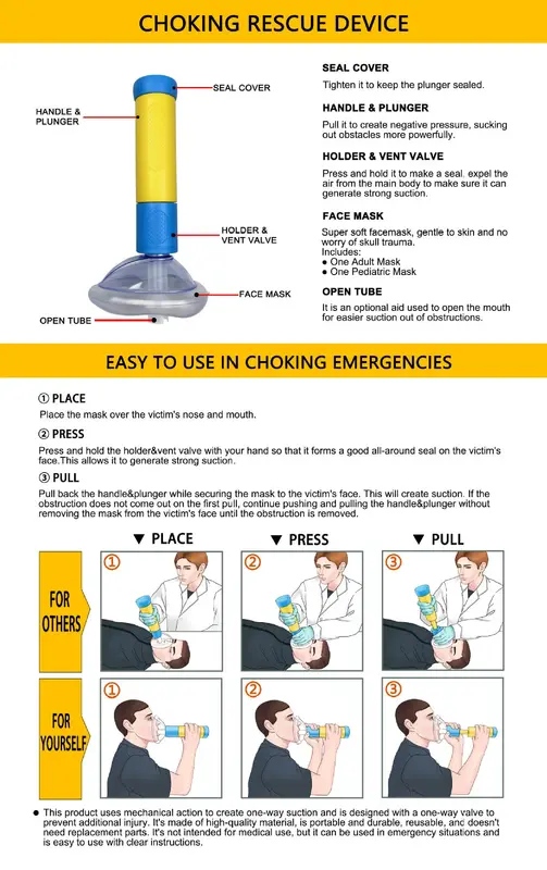 Domowe urządzenie ratunkowe CPR do dławienia dla dorosłych i dzieci, urządzenie ratunkowe do asfiksji, pierwszej pomocy urządzenie zapobiegające zadławieniu, ratujące życie