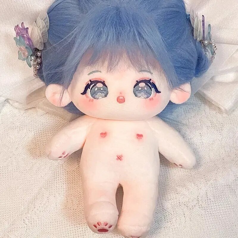 Mainan boneka mewah 20cm rambut biru anak perempuan lucu boneka telanjang Cosplay Plushie 6034 hadiah anak-anak