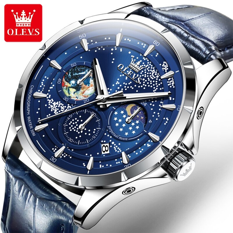 OLEVS-Montre à quartz chronographe de luxe pour homme, montre de sport étanche, montre multifonction Shoous, 24 heures de phase de lune