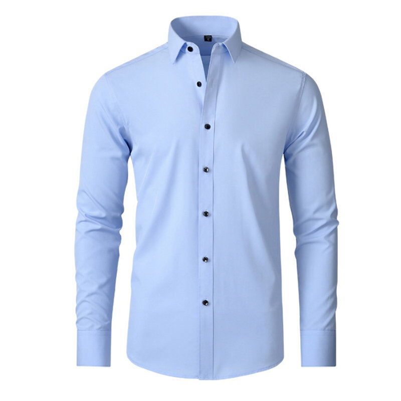 Рубашка мужская однотонная эластичная с длинным рукавом, деловая повседневная одежда, облегающая сорочка, Элегантная сорочка для мужчин