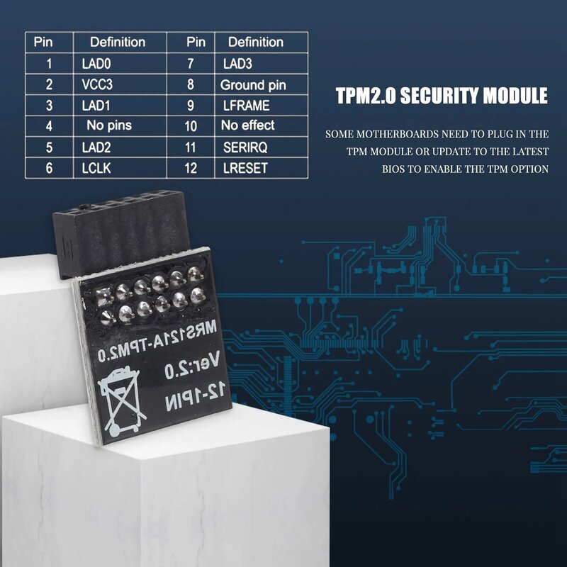 Tech de LPC-12PIN de carte à distance pour GIGABYTE, technologie de sécurité de cryptage TPM 2.0, LPC TPM2.0, 12 broches