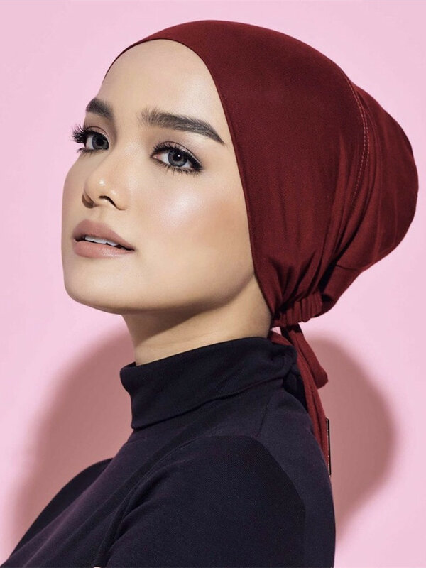 ด้านในหมวก Hijab มุสลิมอิสลามปรับ Underscarf Undercap Bonnet Soft Jersey ยืด HIjabs Tube Cap Turbante Mujer หมวก