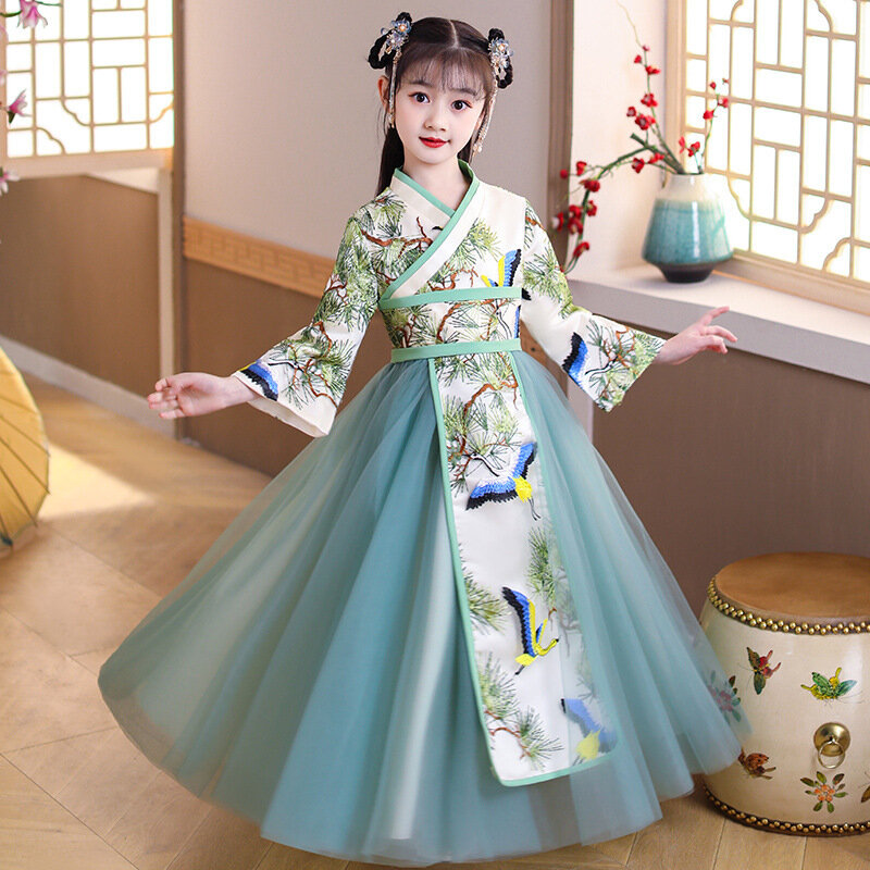 Girls Chinese Hanfu Dress Cute Kids Fairy Clothes Outfit Folk Dance Stage Costumes Traditional Vintage Princess Christmas Gift