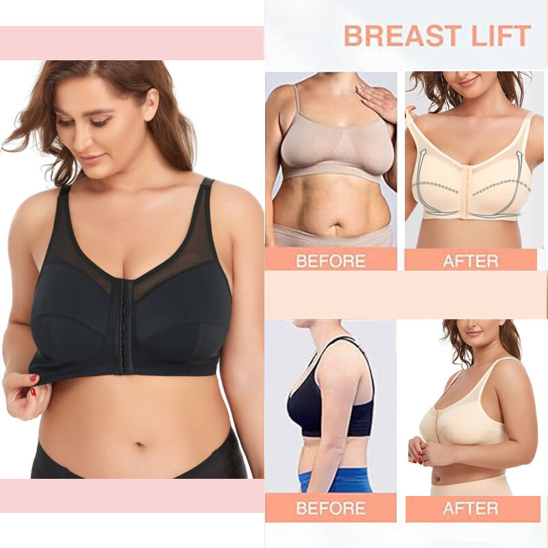 GUUDIA  Back Support Posture Shaper Push Up Plus Size Bras Double Row Buckle Women's Full Figure Coverage Front Closure Wireless