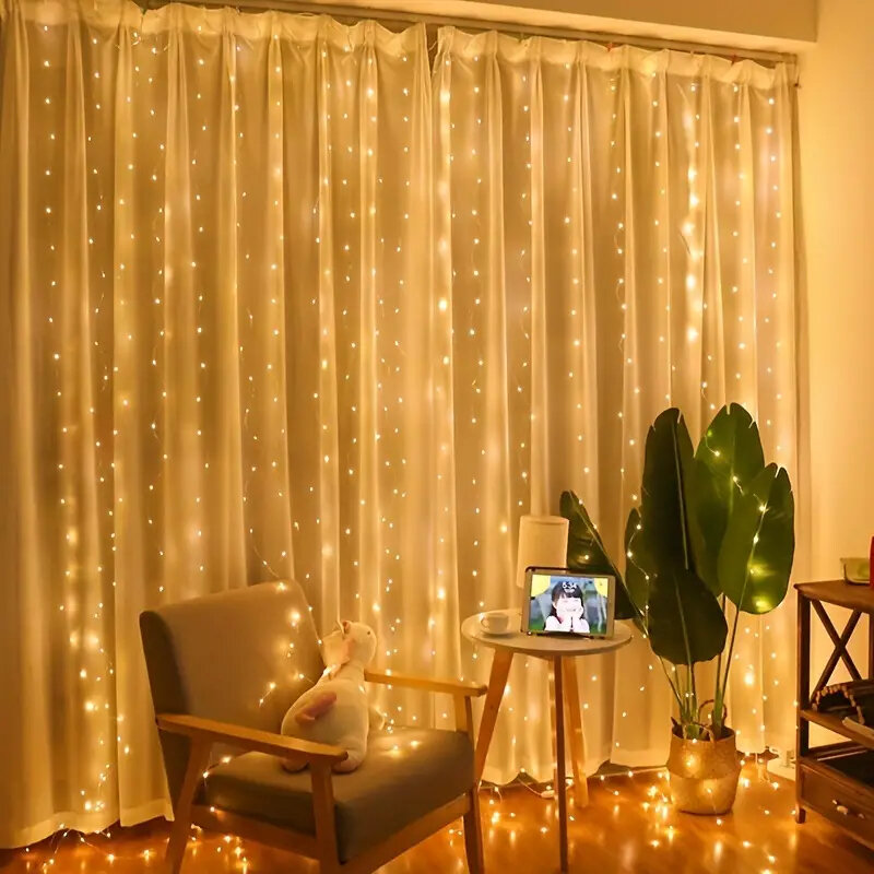 USB Curtain LED Lights, Indoor Waterfall, Fairy String Lights, Bedroom Lights, Decoração, Casamento, Festa de Natal, Feriado, 3 m, 4 m, 6m
