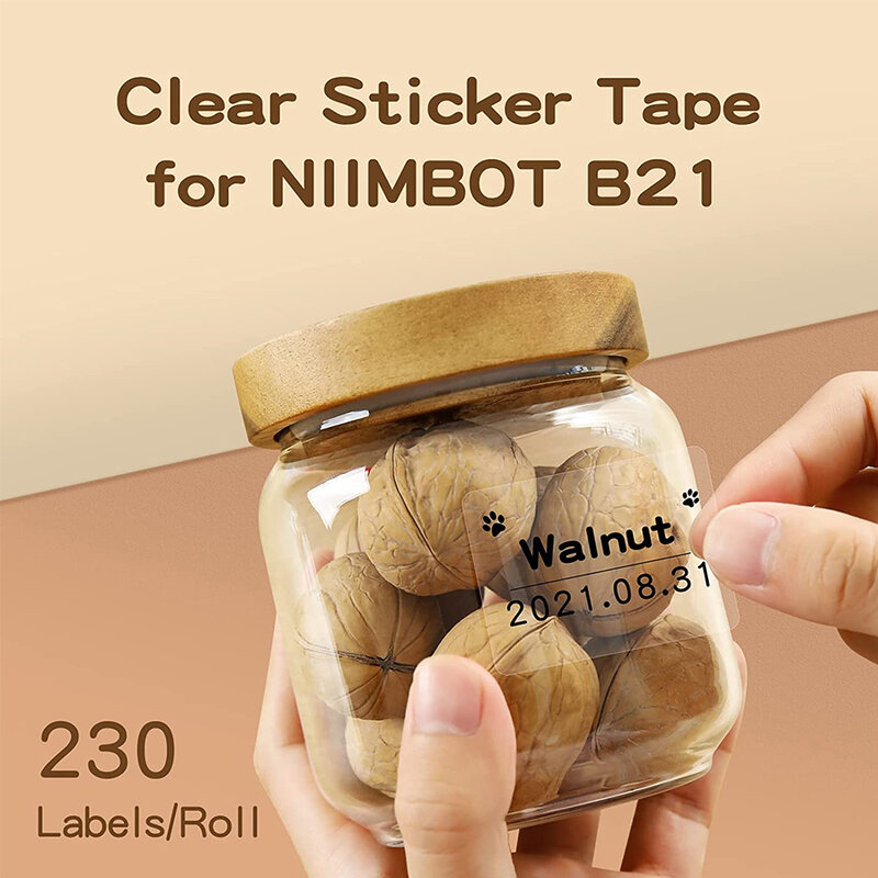 Niimbot-B21 B1 투명 롤 용지, 방수 찢어짐 방지 스티커 접착 라벨 용지, Niimbot 프린터 메이커 B1 용