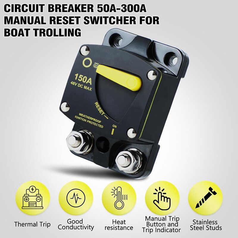 Disjuntor com interruptor de Reset Manual, Alta Amperagem para Marine RV Yacht Trolling Boat Battery Solar System