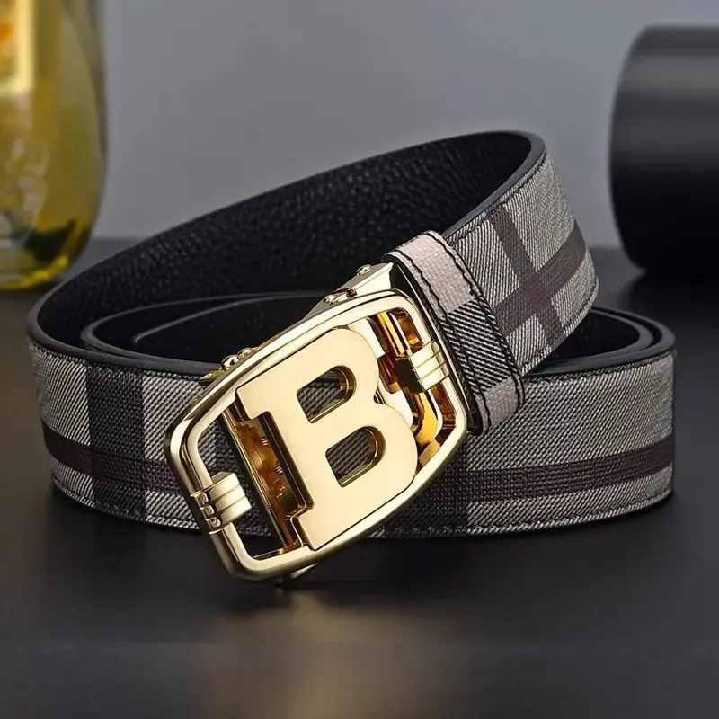 Cinturones de lona de diseñador de marca de lujo para hombres, hebilla automática, cinturón de cuero genuino para hombres, correa para Jeans, alta calidad, nuevo
