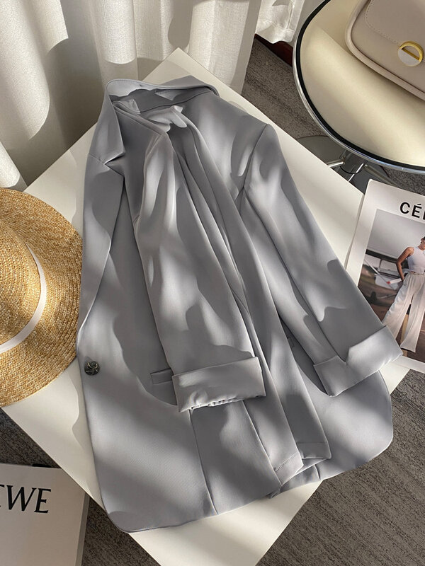 Chaqueta decorativa informal para mujer, chaqueta con un solo botón y bolsillo, color sólido, primavera y verano